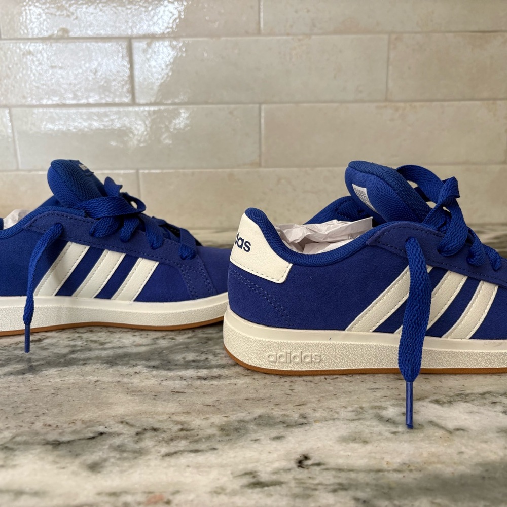 adidas Kids Royal Blue Sneakers with White Stripes - Picture 5 of 8